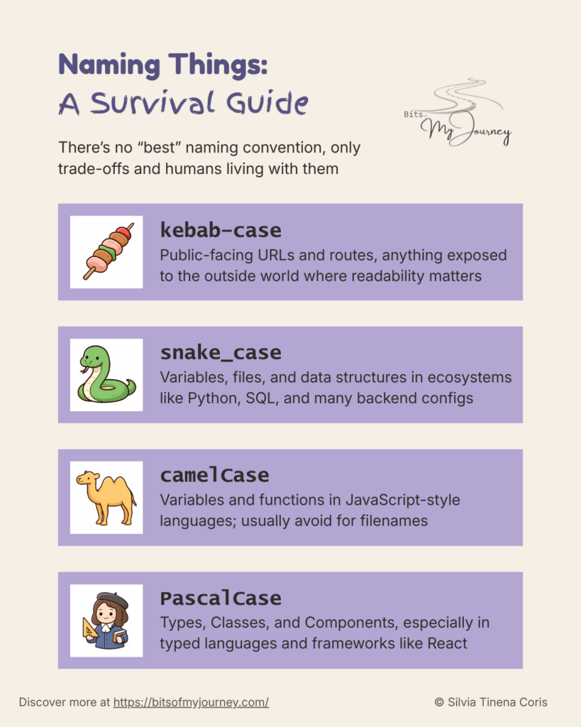 Naming conventions in software: a guide to kebab-case, snake_case, camelCase and PascalCase